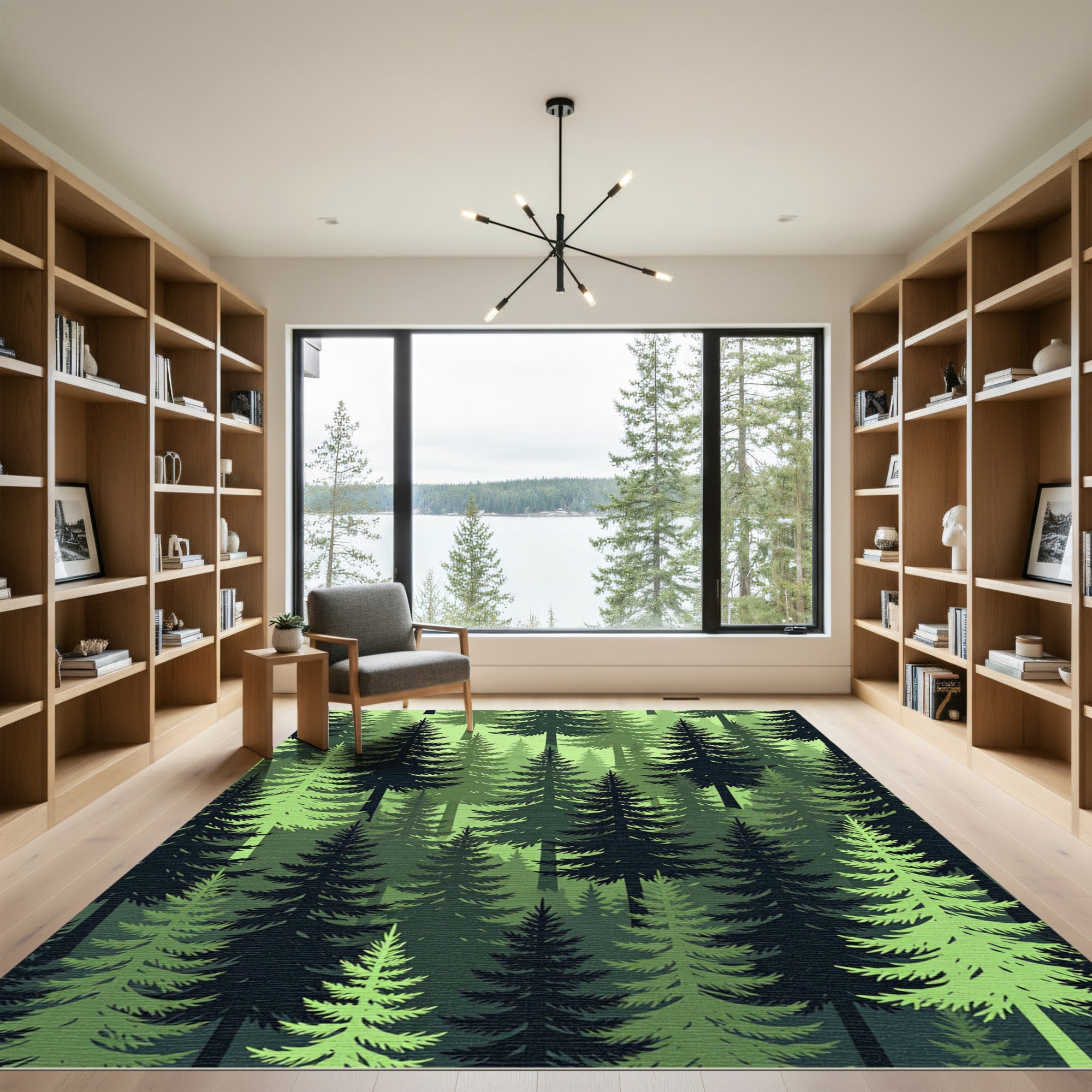Emerald Green Forest Evergreen Trees Rug