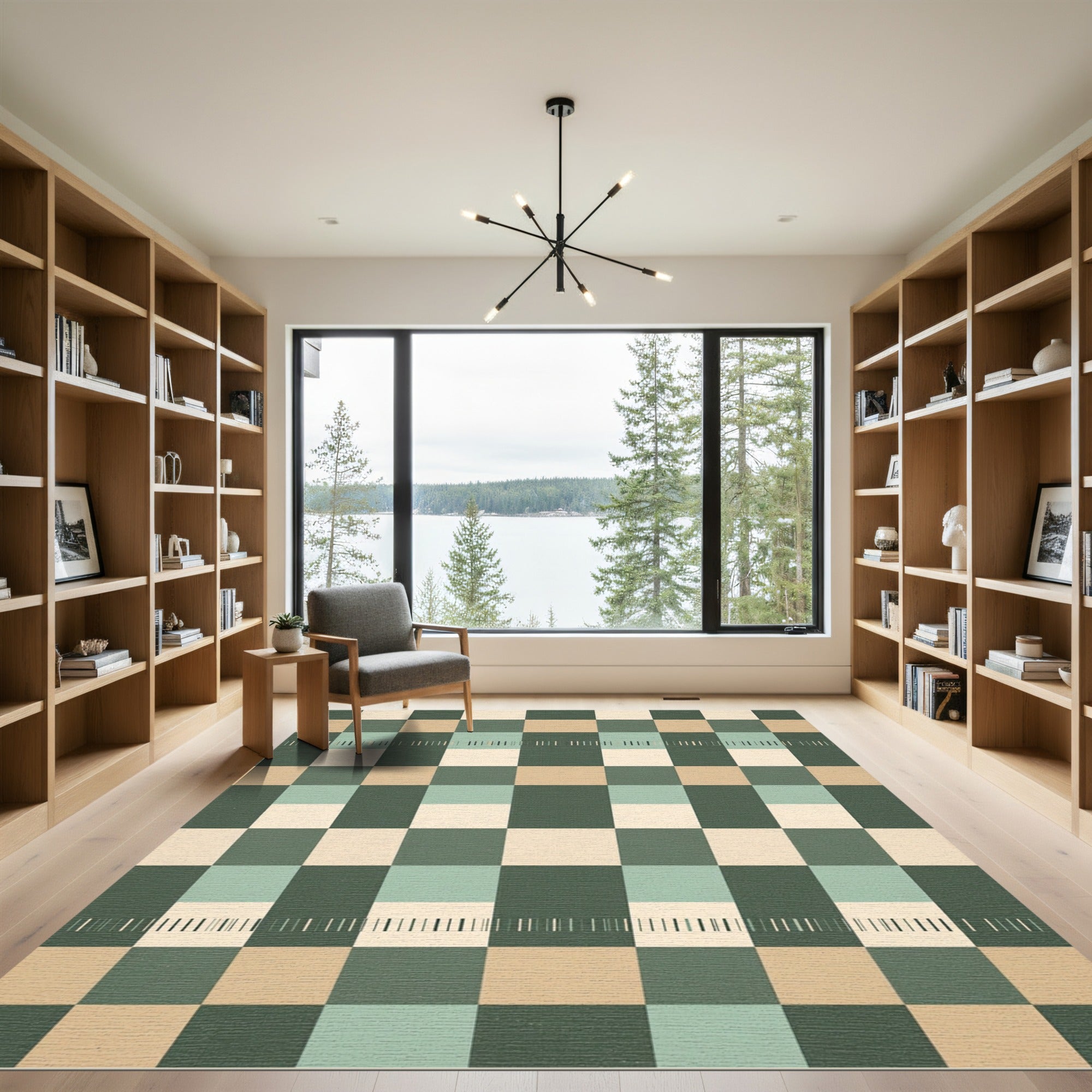Sage and Sand Geometric Checkered Tile Rug