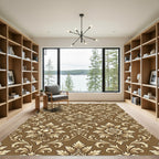 Brown Gold Floral Damask Scroll Rug