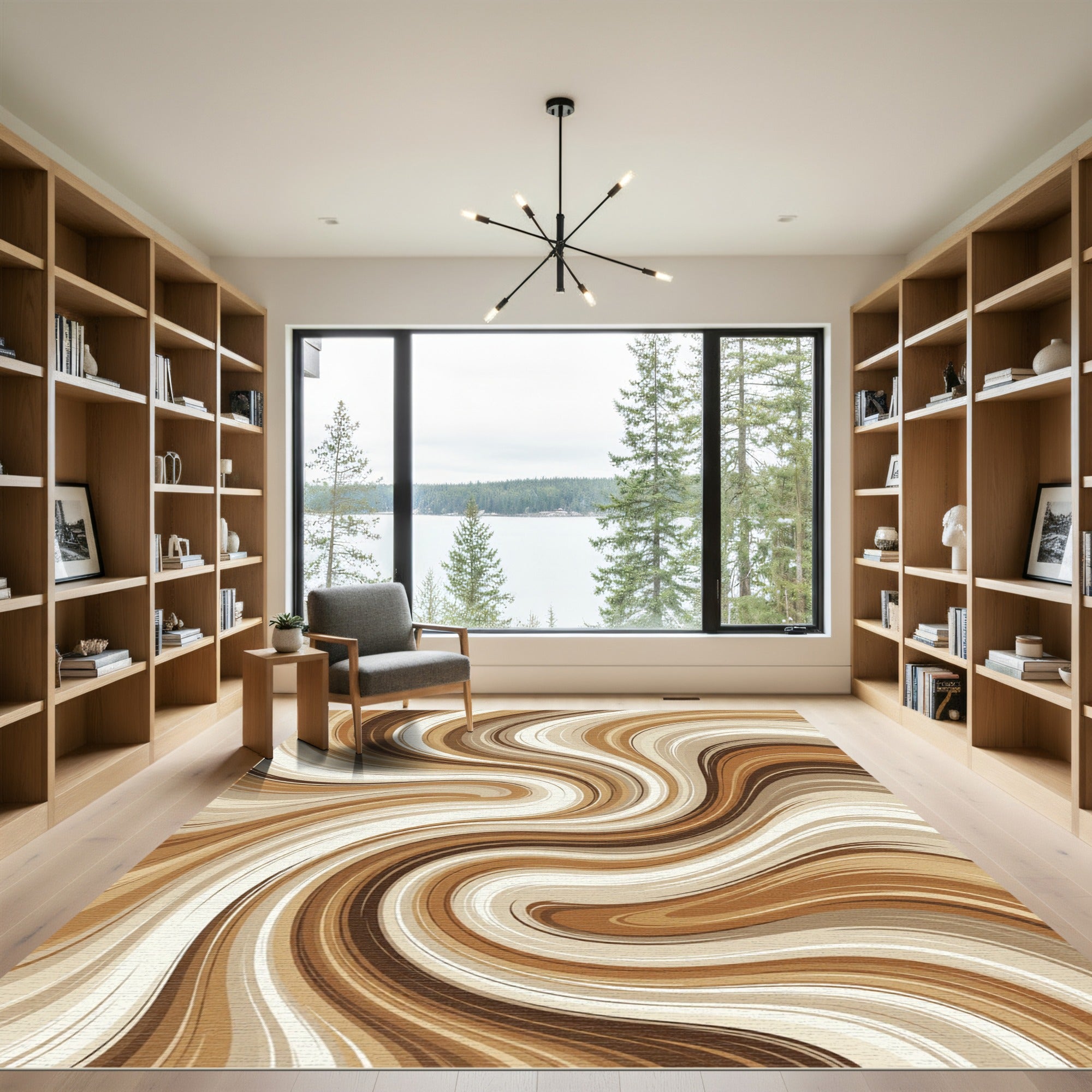 Earthy Cream and Mocha Swirl Rug