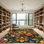 Golden Pomegranate Floral Botanical Art Rug