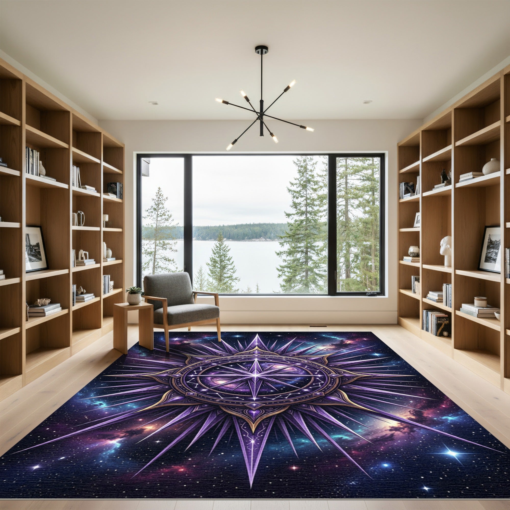 Celestial Purple Starry Galaxy Compass Rug