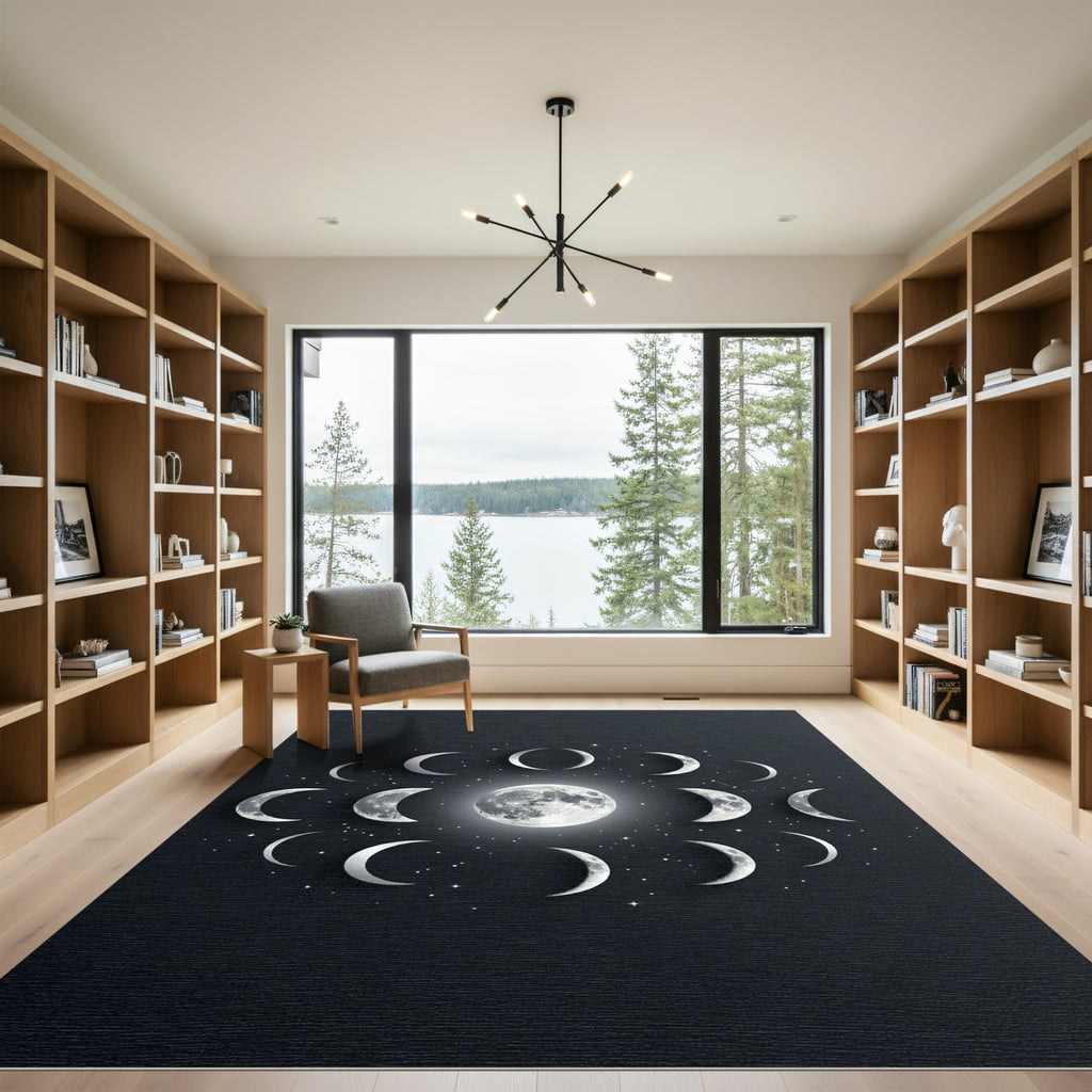 Ethereal Celestial Moon Phase Monochrome Rug