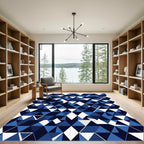 Deep Blue White Geometric Triangles Rug