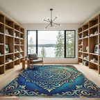 Ornate Blue Filigree Scroll Medallion Rug