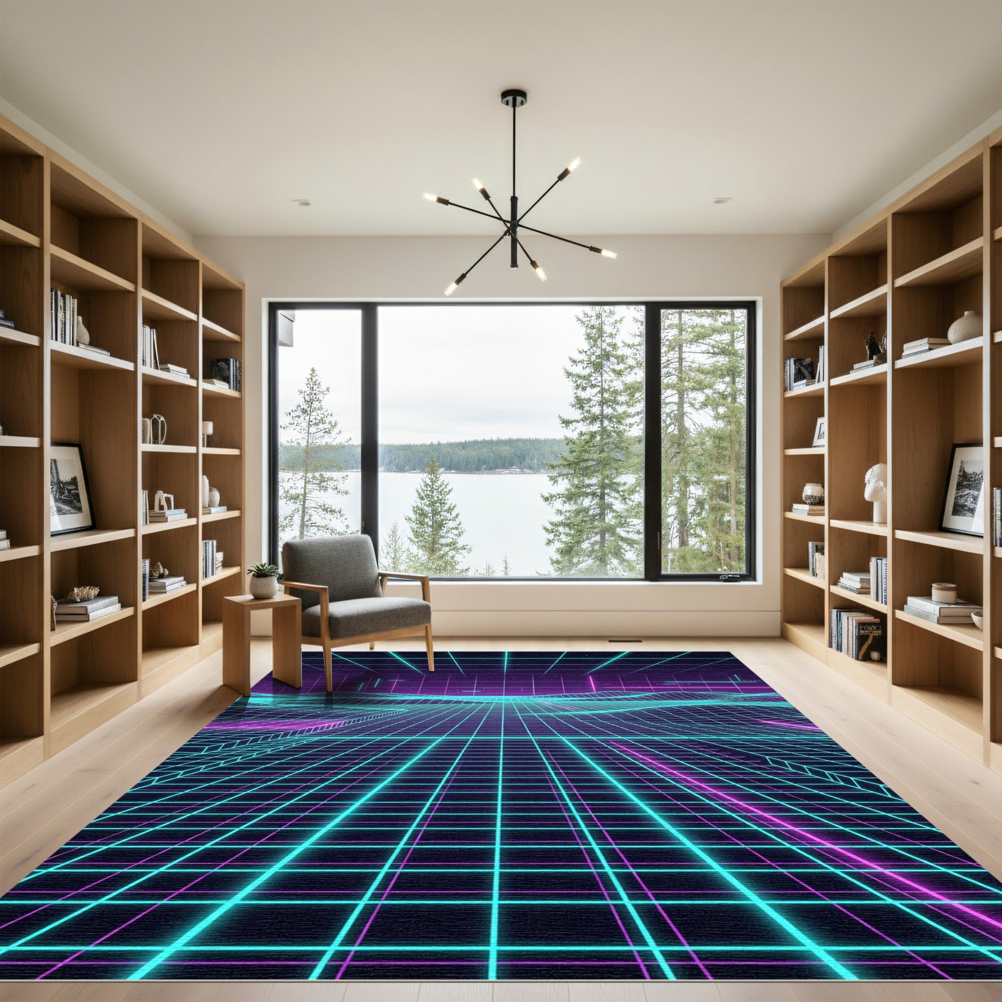 Neon Retro Grid Cyber Landscape Rug