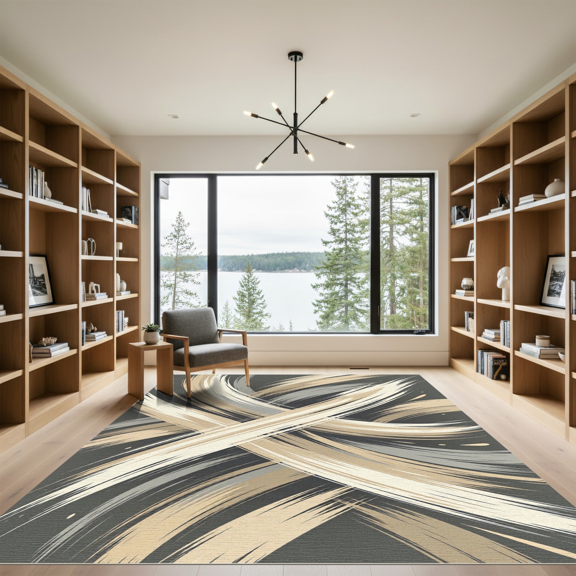 Neutral Abstract Brushstroke Swirl Rug