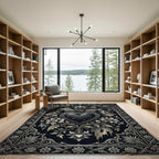 Gothic Black Heart Floral Relief Rug