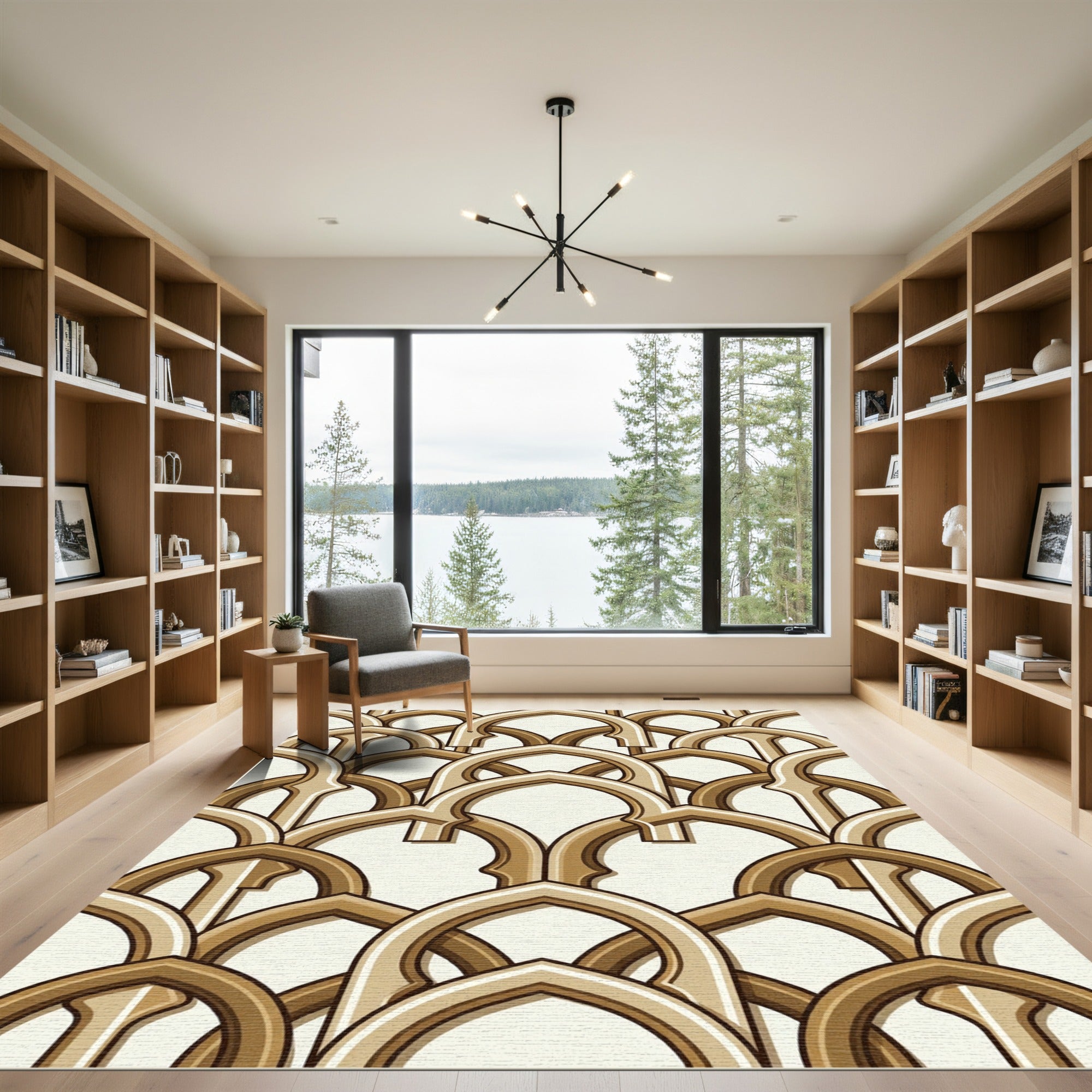 Warm Brown Geometric Interlocking Arches Rug