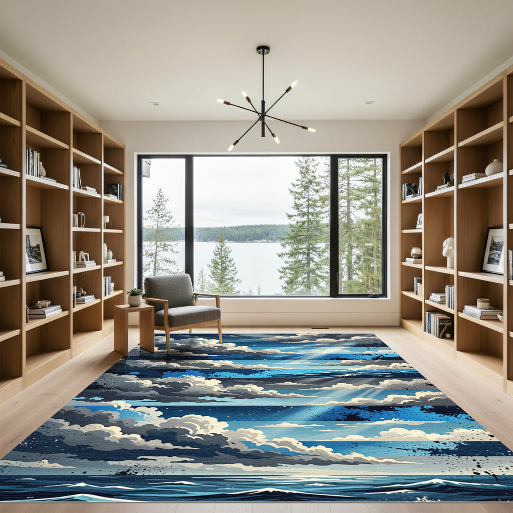 Dramatic Blue Cloud and Seascape Rug