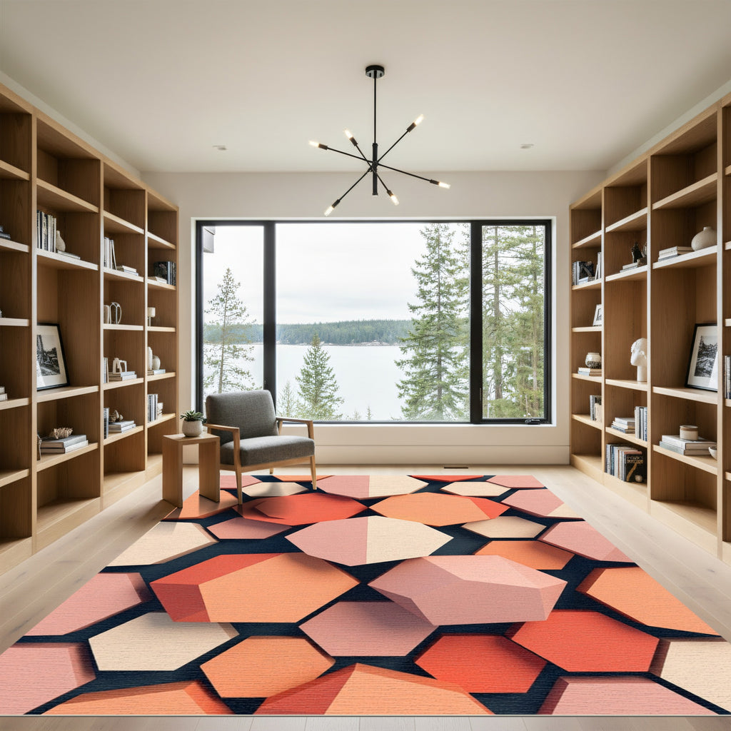 Coral Peach Hexagonal Forms Rug