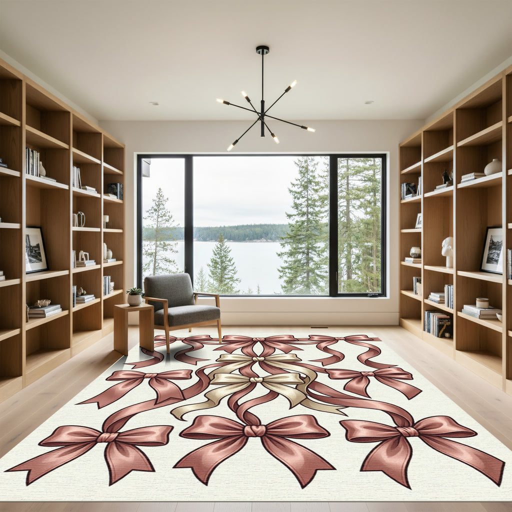 Elegant Rose Ribbon Bow Arrangement Rug