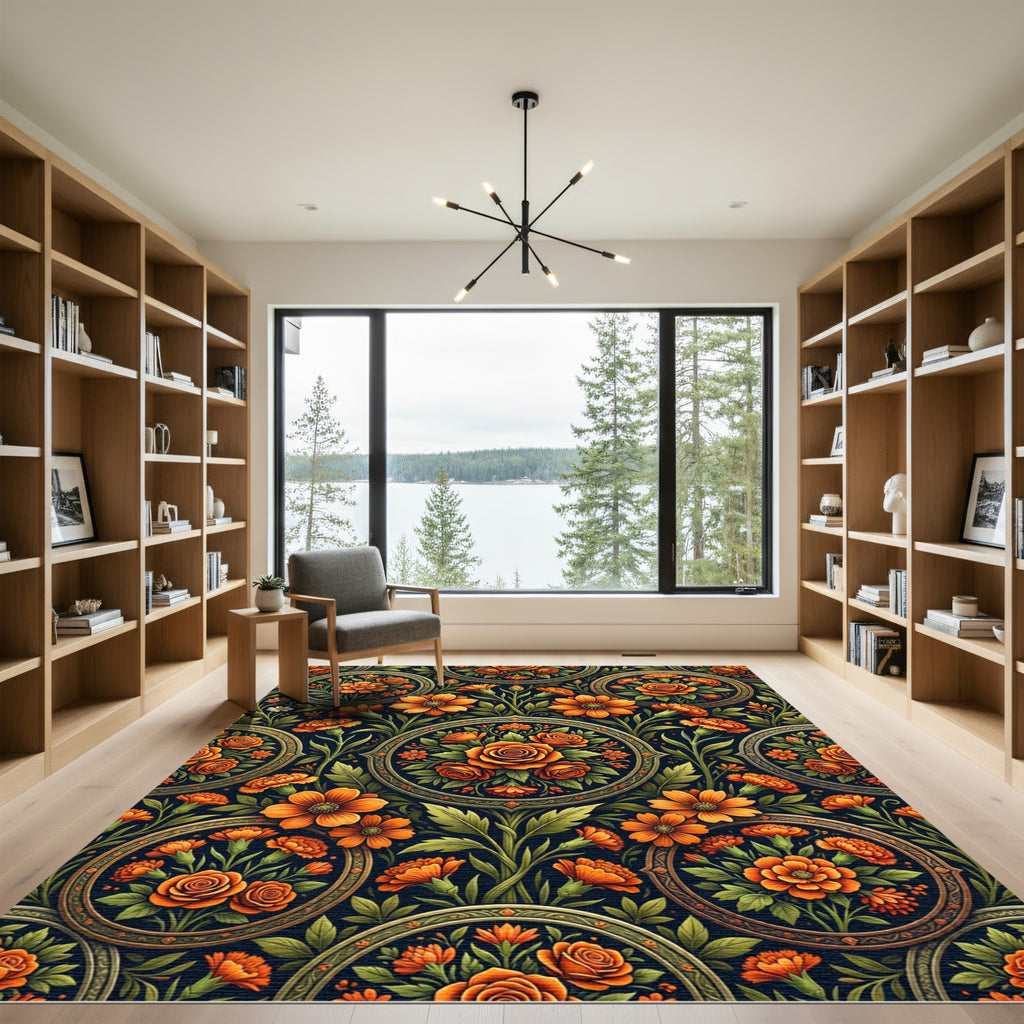 Elegant Amber Floral Medallion Garden Rug