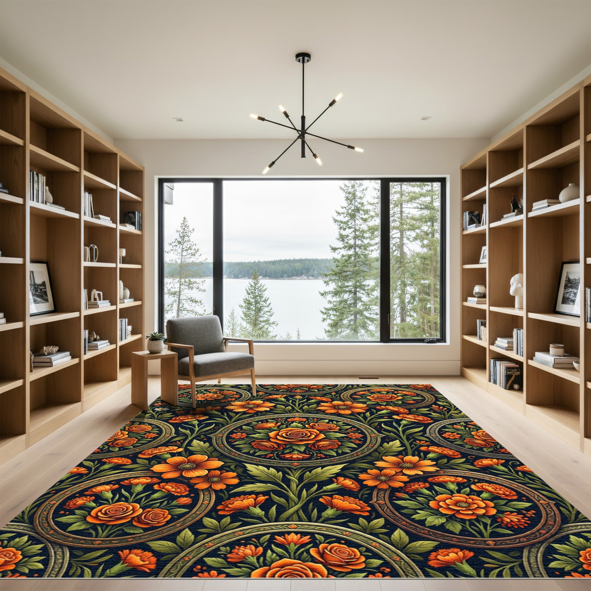 Elegant Amber Floral Medallion Garden Rug