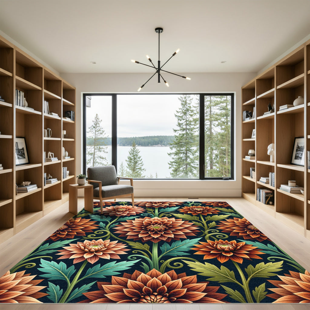 Amber Art Nouveau Botanical Bloom Rug
