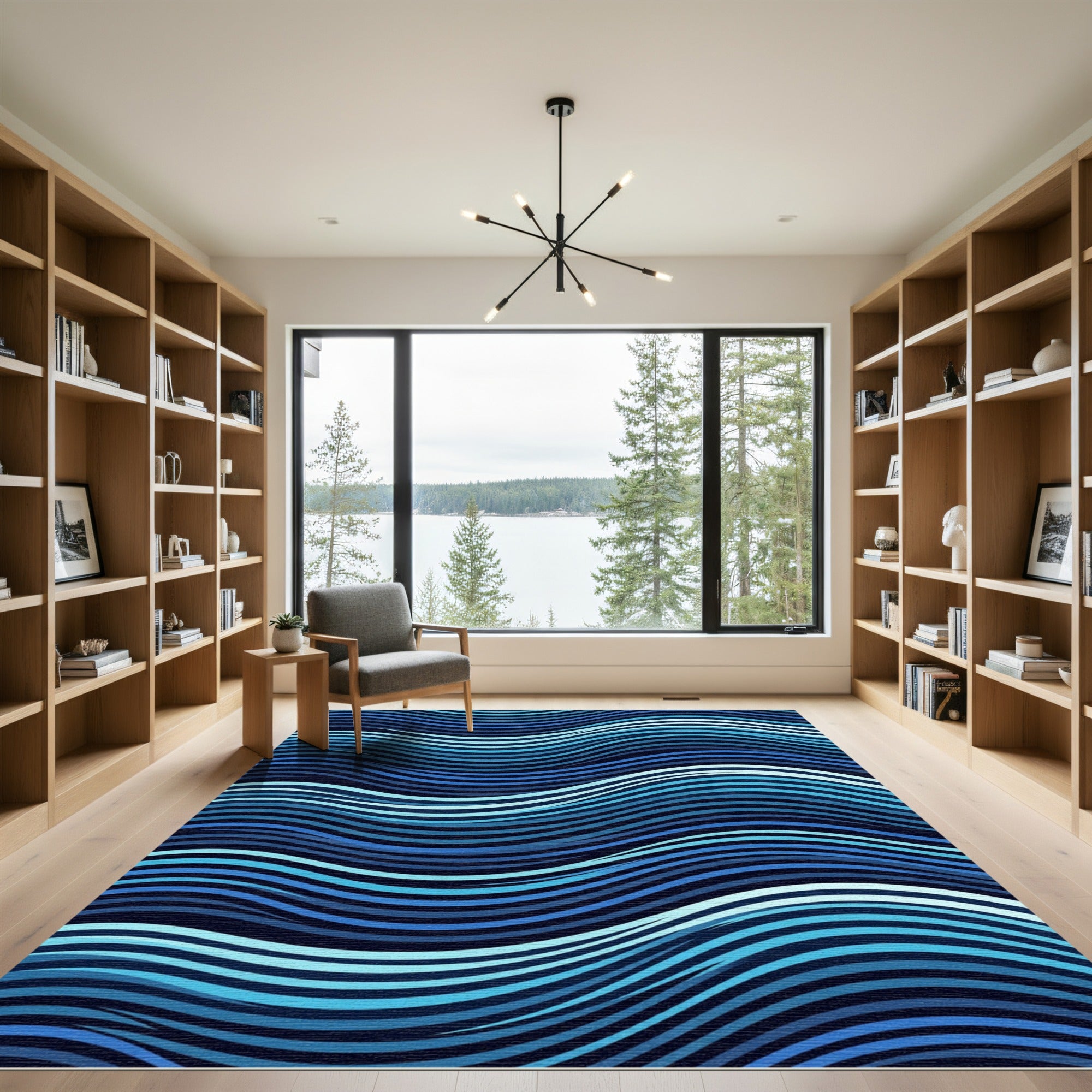 Deep Blue Waving Stripe Rug