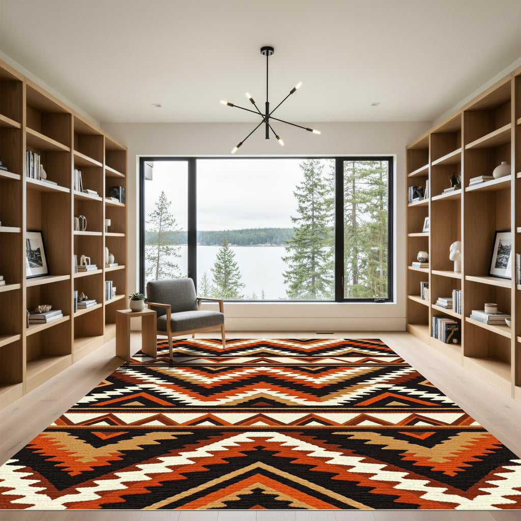 Terracotta Earthy Geometric Zigzag Aztec Rug