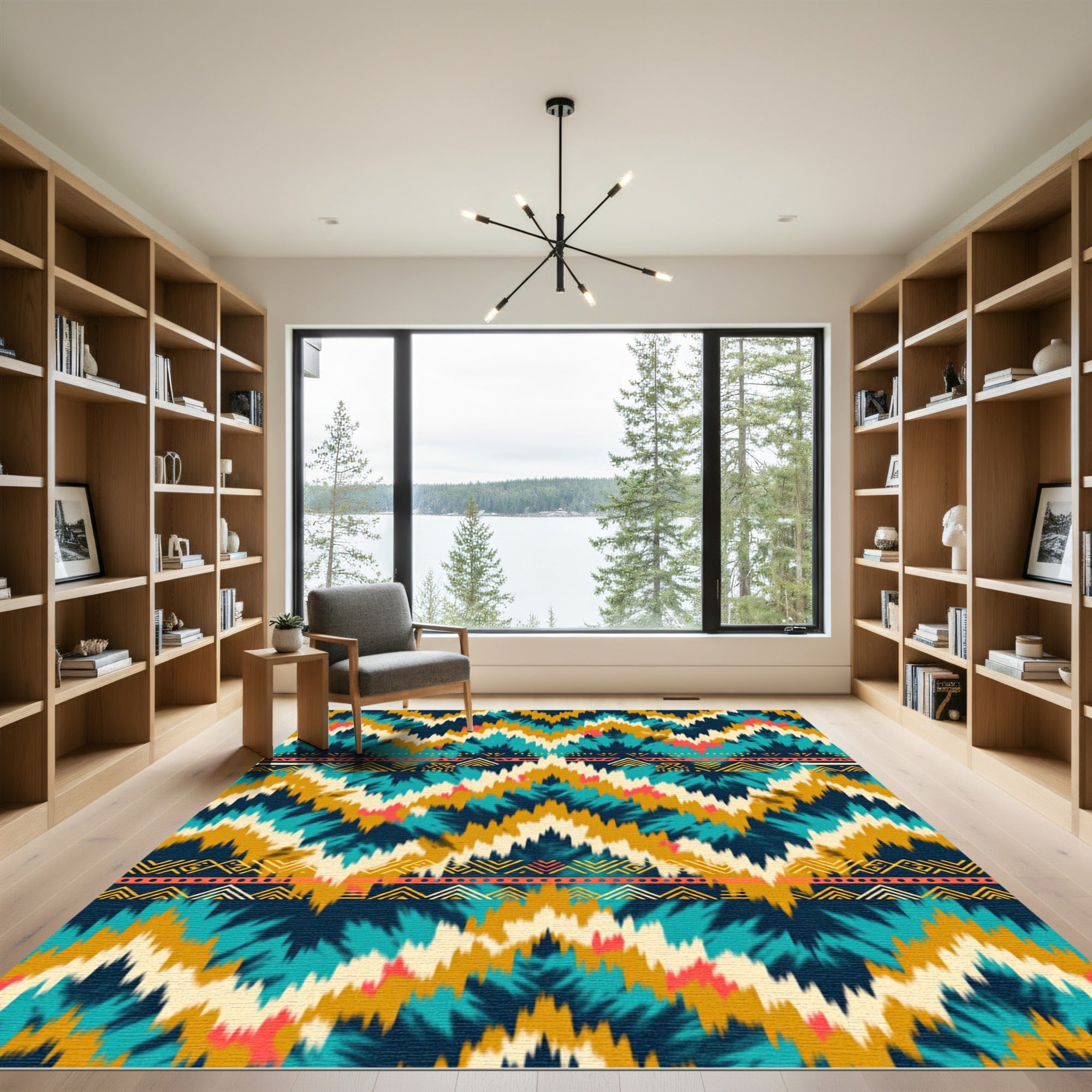 Vibrant Teal And Gold Chevron Rug