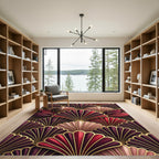 Rich Crimson Feather Fan Geometric Rug