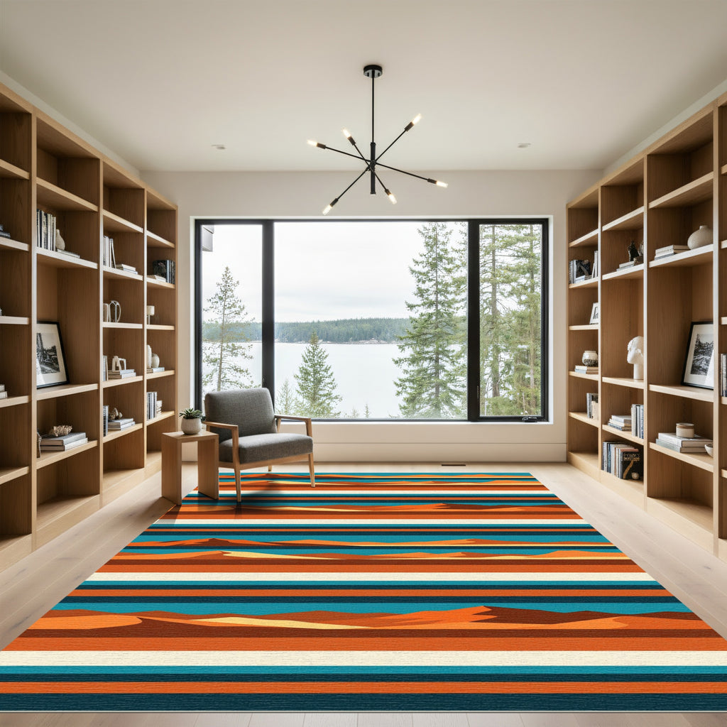 Retro Desert Landscape Striped Horizon Rug