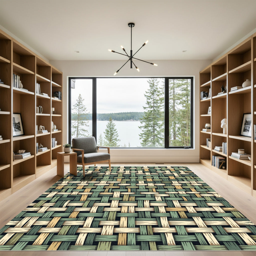 Woven Sage and Tan Basketweave Rug