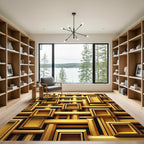 Modern Geometric Golden Interwoven Grid Rug