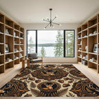 Ornate Woodland Deer Oak Acorn Medallion Rug