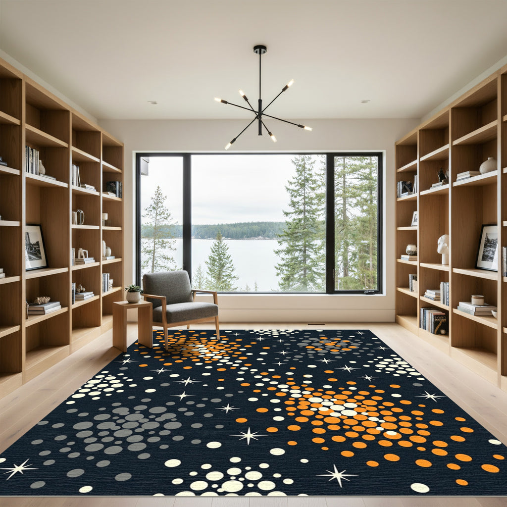 Cosmic Orange and Gray Starry Sky Rug