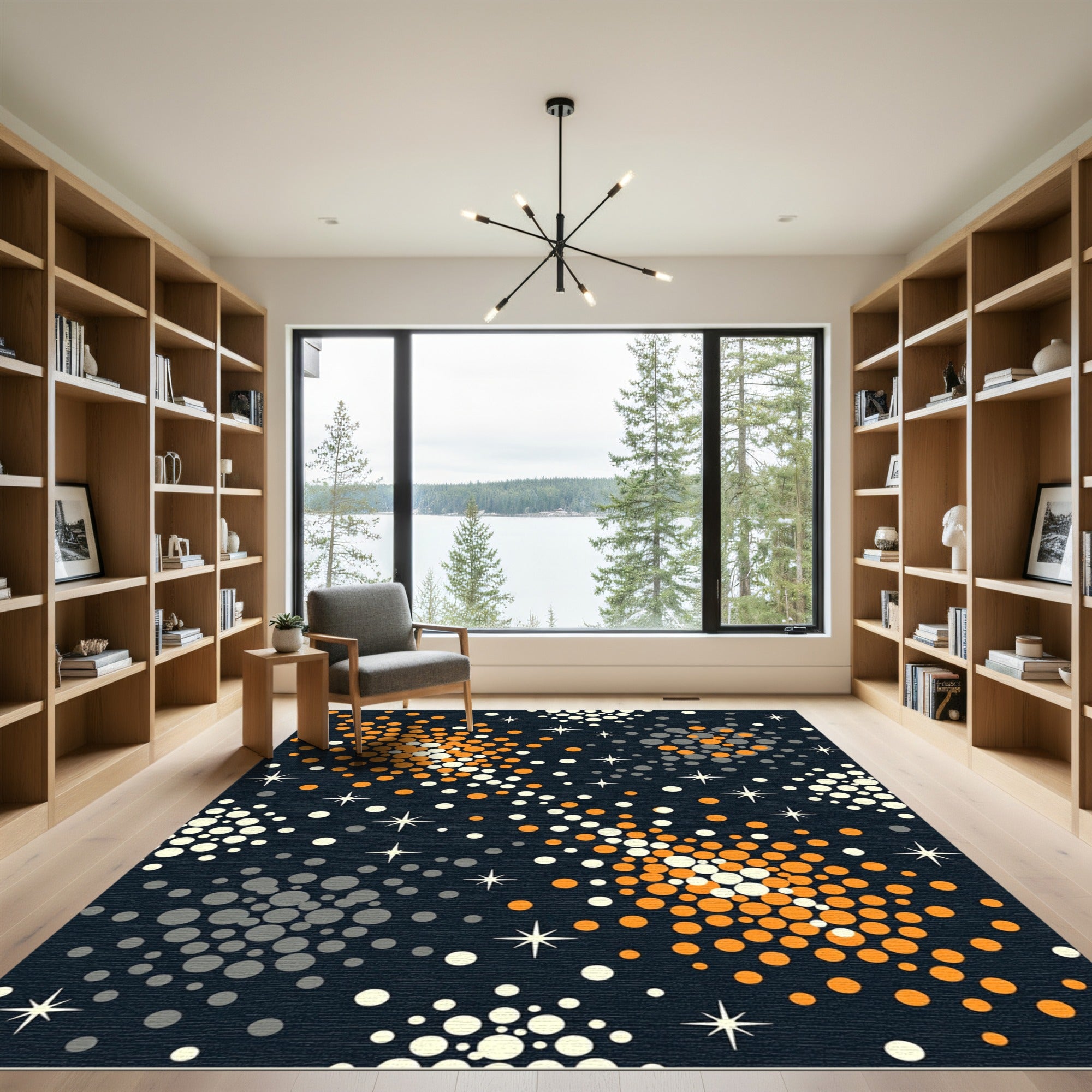 Cosmic Orange and Gray Starry Sky Rug