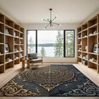 Ornate Golden Filigree Charcoal Medallion Rug