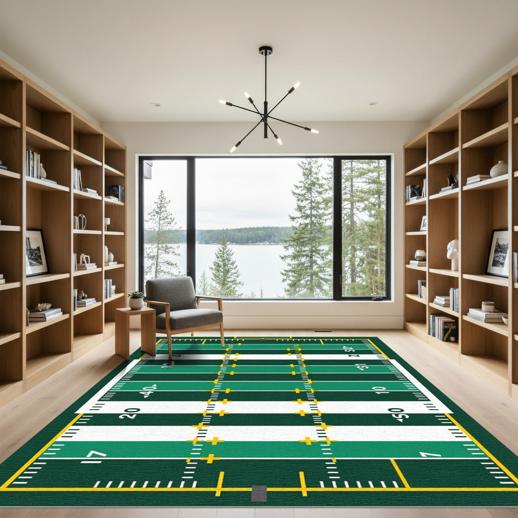 Graphic Green Athletic Field Grid Rug