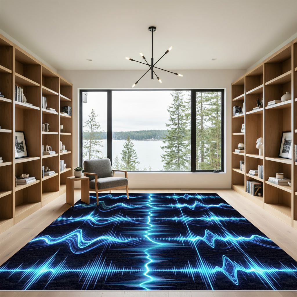 Electric Blue Sound Wave Rhythms Rug