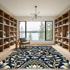 Navy Golden Floral Damask Ornament Rug