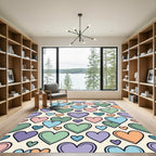 Playful Pastel Heart Scattered Grid Rug
