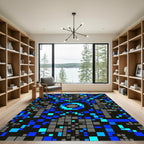 Modern Electric Blue Digital Pixel Mosaic Rug