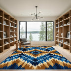 Blue Brown Zigzag Ikat Rug