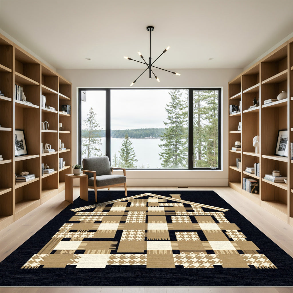 Woven Houndstooth Beige Plaid House Art Rug
