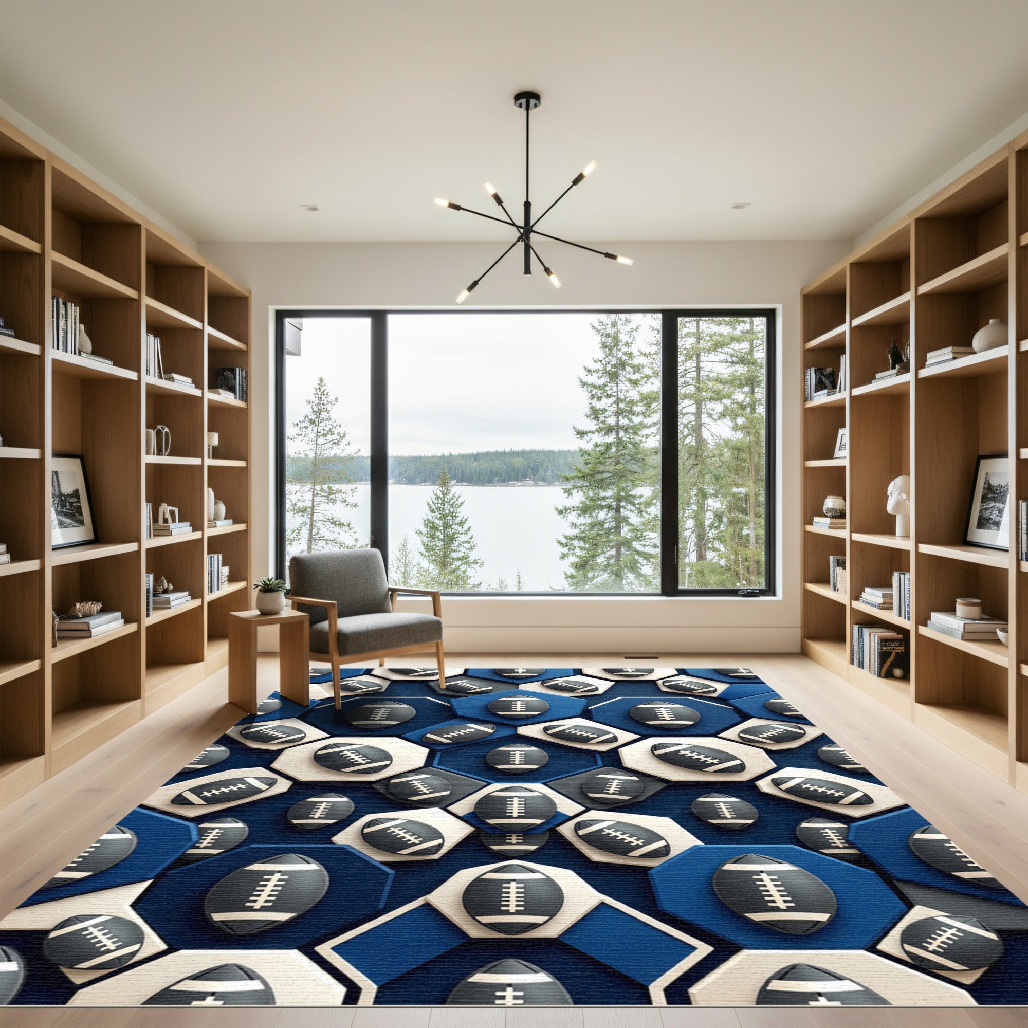 Navy Geometric Football Hexagon Grid Rug
