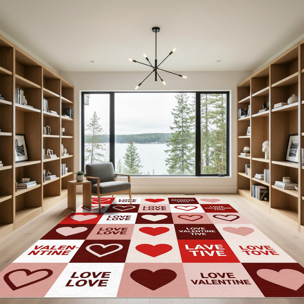 Heart Collection Red White Valentine Rug