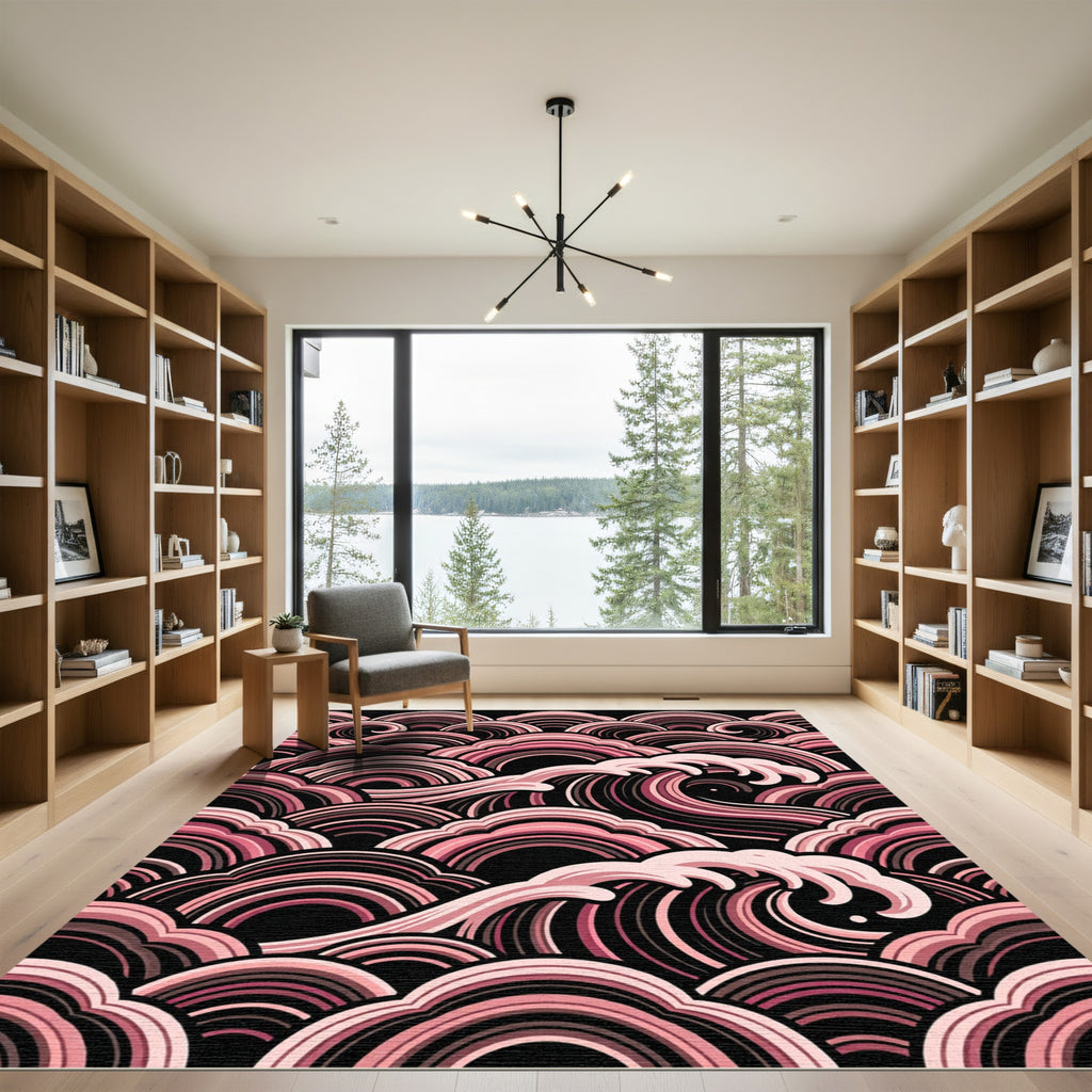 Blush Pink Japanese Wave Art Rug
