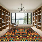 Vibrant Aztec Sun Temple Geometric Wall Rug
