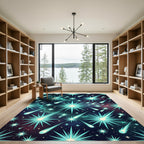 Cosmic Teal Shooting Stars Galaxy Rug