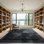 Monochrome Industrial Map Global Wall Art Rug