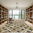 Beige and Brown Basketweave Geometric Rug