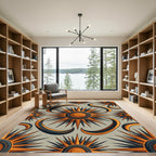 Celestial Sunburst Amber and Charcoal Geometric Rug