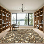 Gilded Baroque Scrollwork Medallion Overlay Rug