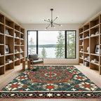Art Deco Crimson Star Geometric Medallion Rug