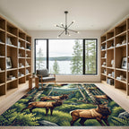 Majestic Elk Forest Mountain Scene Rug