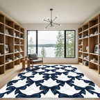 Sophisticated Navy Blue Ribbon Bow Grid Rug