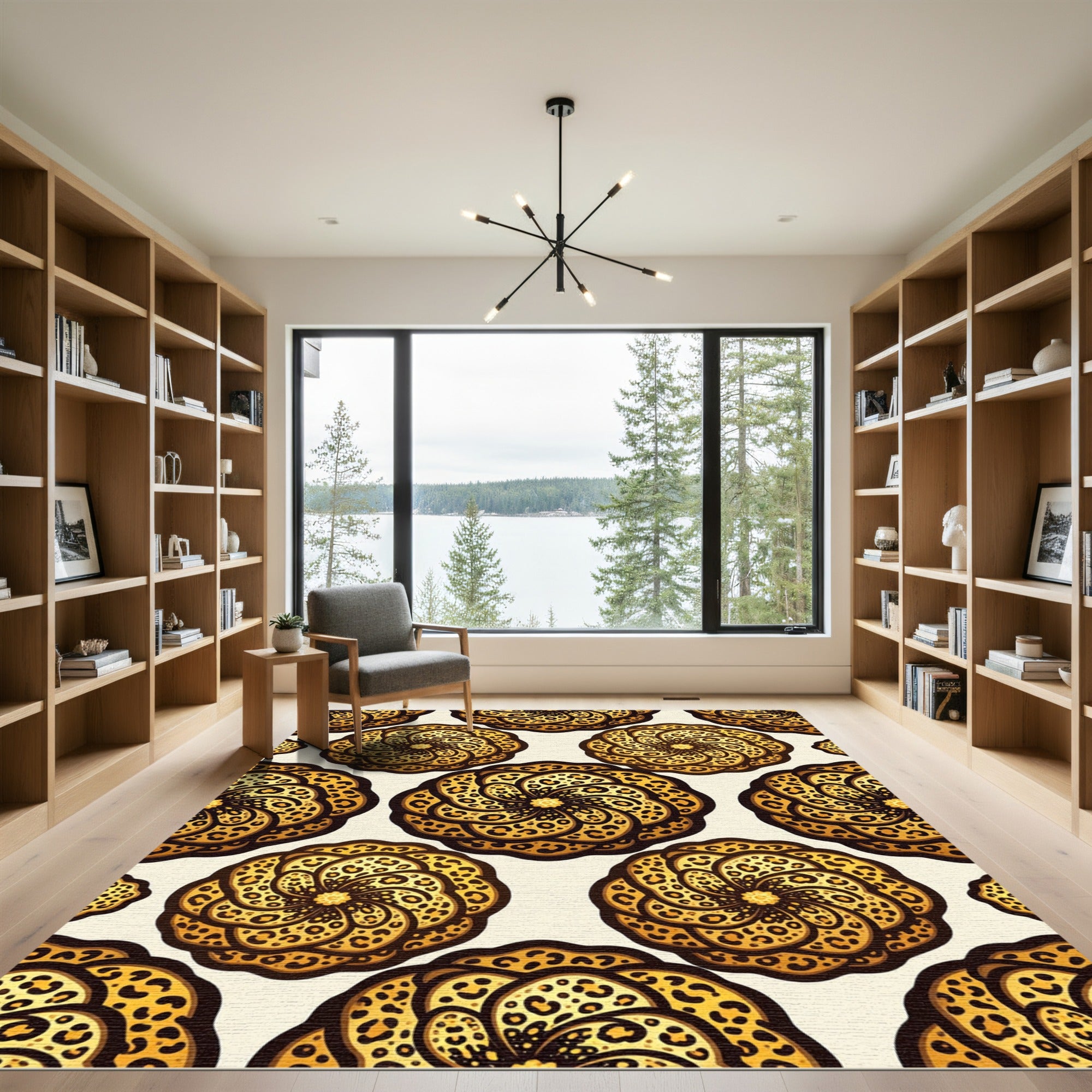 Golden Leopard Circular Swirl Medallion Rug